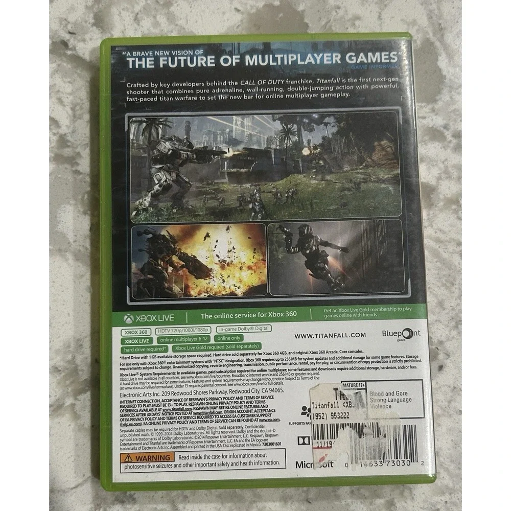 Titanfall Xbox 360‎ Game Disc, Cover Art, and Case